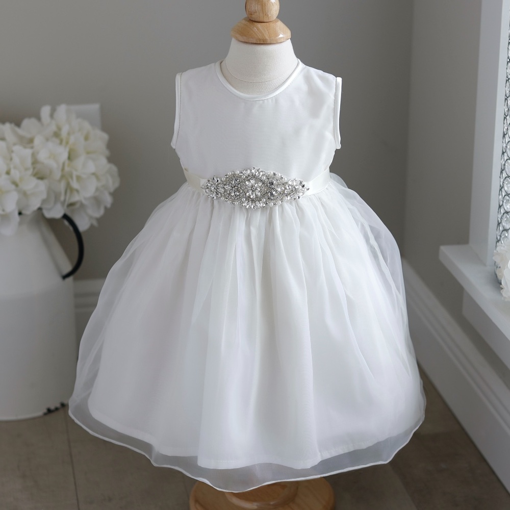 Strasburg Ivory Organza Flower Girl Dress Sash Headband 12/18 Month LIKE NEW